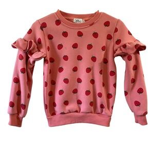 READ Lola + The Boys Sweatshirt Pink Strawberry Ruffle Shoulder Girls 10